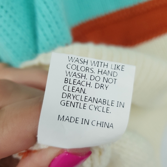 Boutique Scoop Neck Sweater Striped Aqua Orange and Cream Women's Small - Picture 9 of 9